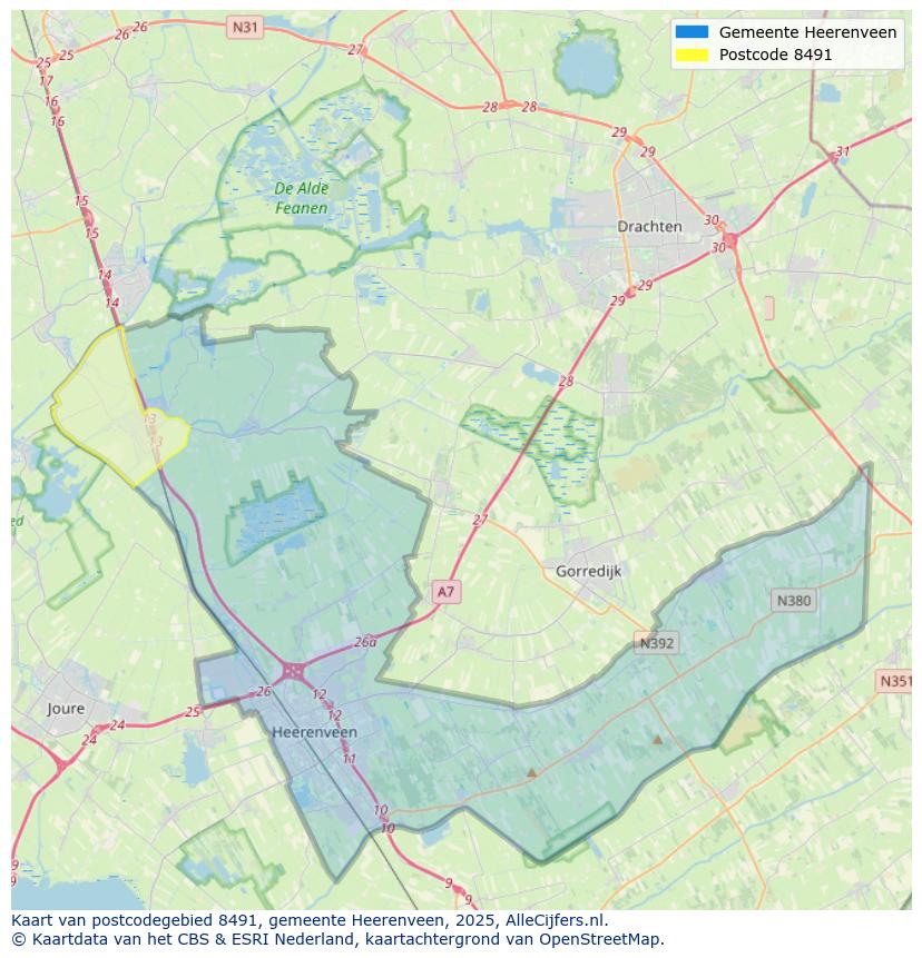 Afbeelding van het postcodegebied 8491 op de kaart.