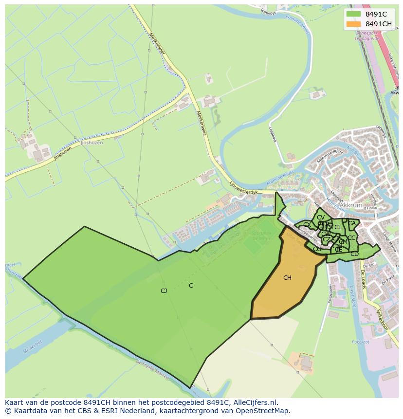 Afbeelding van het postcodegebied 8491 CH op de kaart.