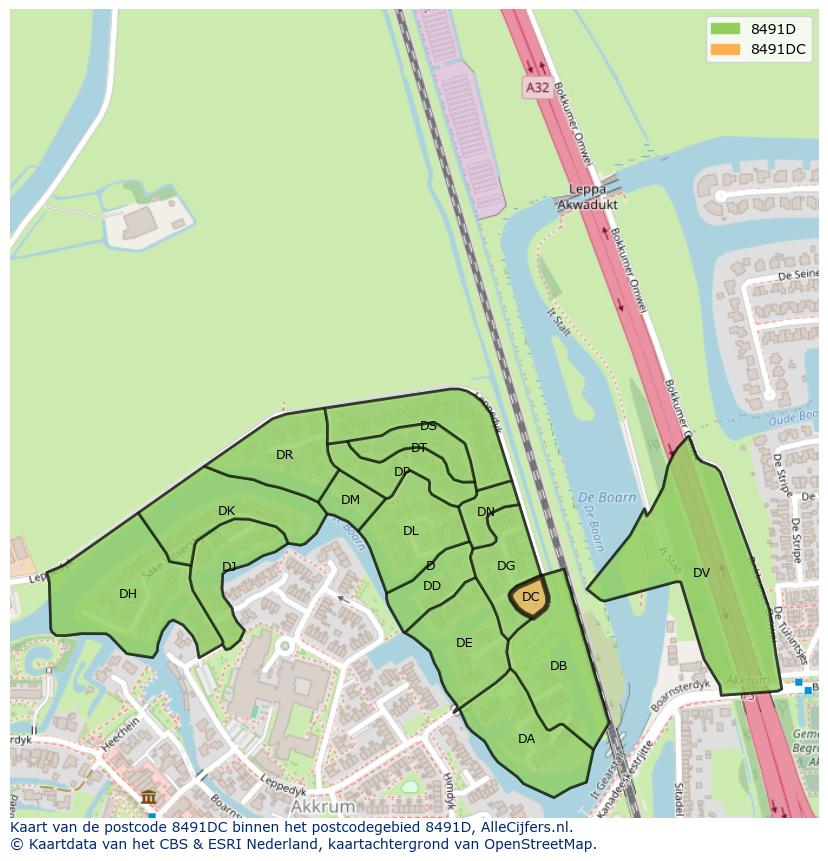 Afbeelding van het postcodegebied 8491 DC op de kaart.