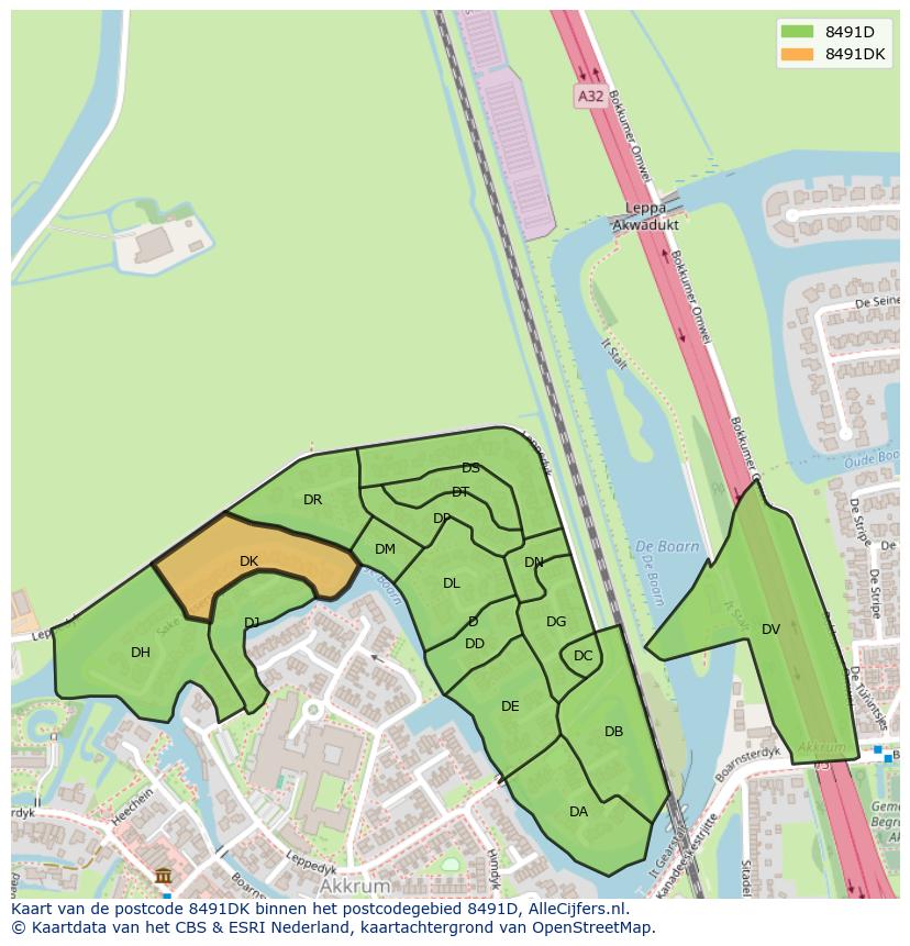 Afbeelding van het postcodegebied 8491 DK op de kaart.