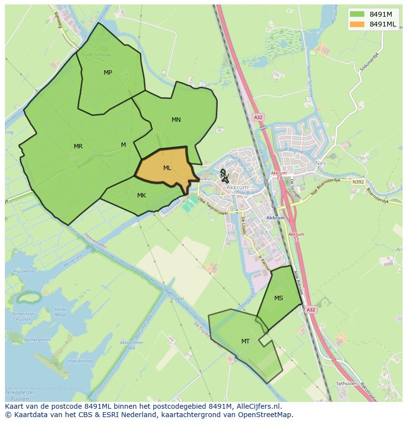 Afbeelding van het postcodegebied 8491 ML op de kaart.