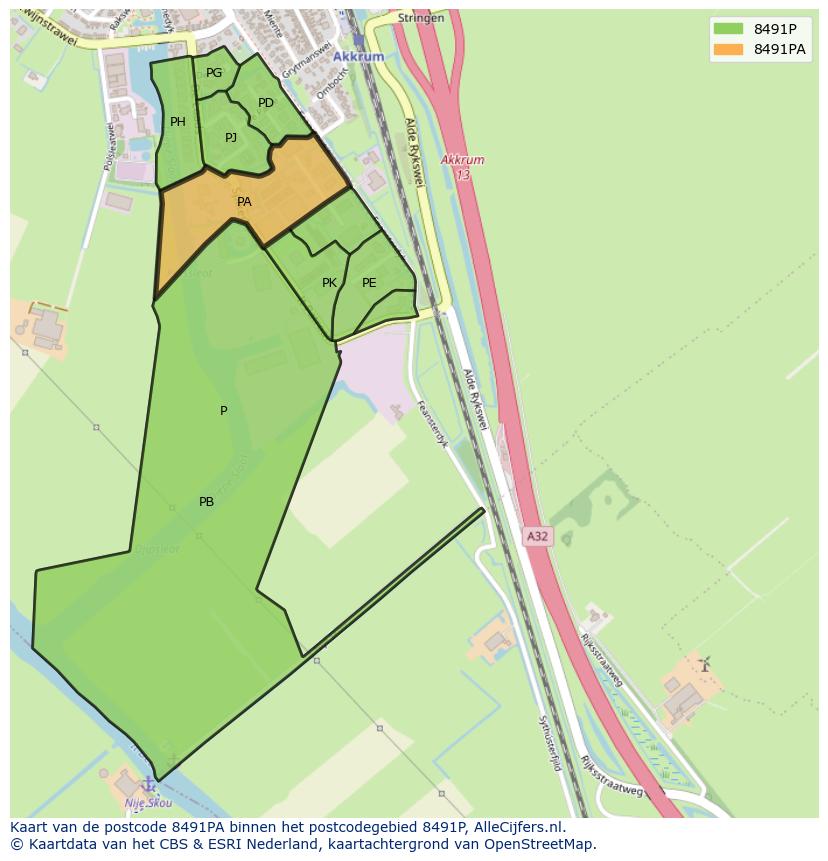 Afbeelding van het postcodegebied 8491 PA op de kaart.