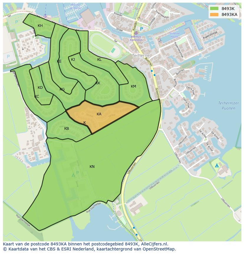 Afbeelding van het postcodegebied 8493 KA op de kaart.