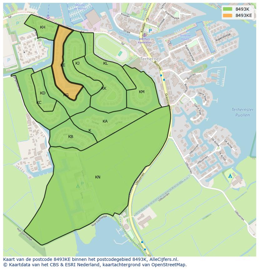 Afbeelding van het postcodegebied 8493 KE op de kaart.