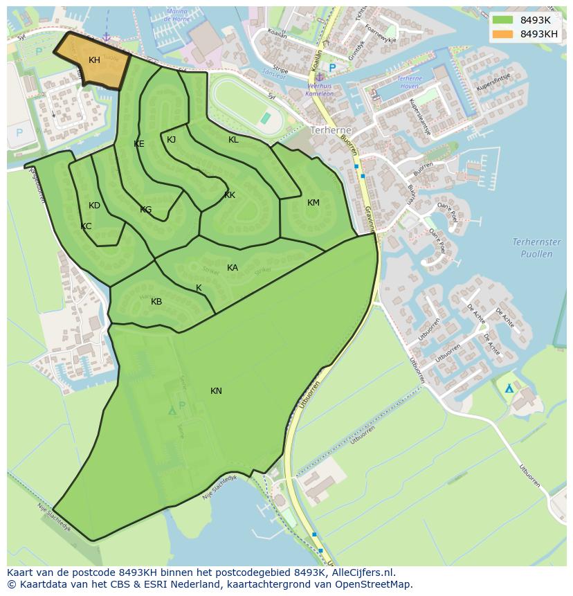 Afbeelding van het postcodegebied 8493 KH op de kaart.