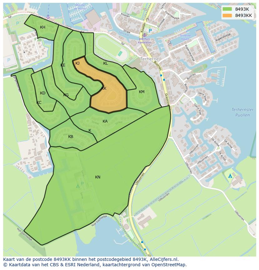 Afbeelding van het postcodegebied 8493 KK op de kaart.