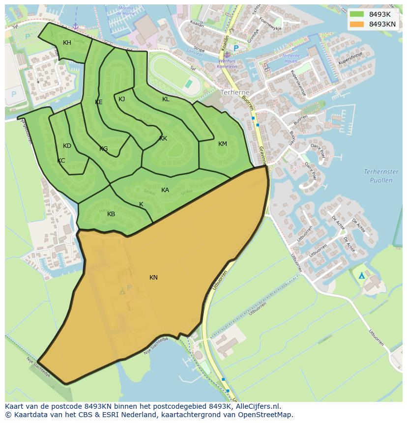 Afbeelding van het postcodegebied 8493 KN op de kaart.