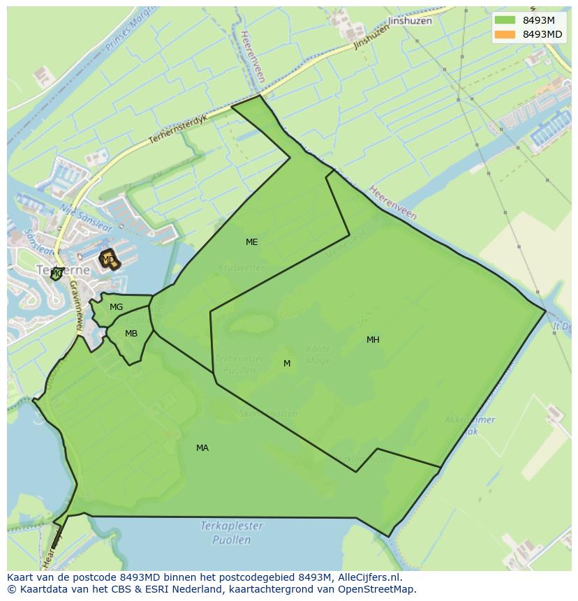 Afbeelding van het postcodegebied 8493 MD op de kaart.