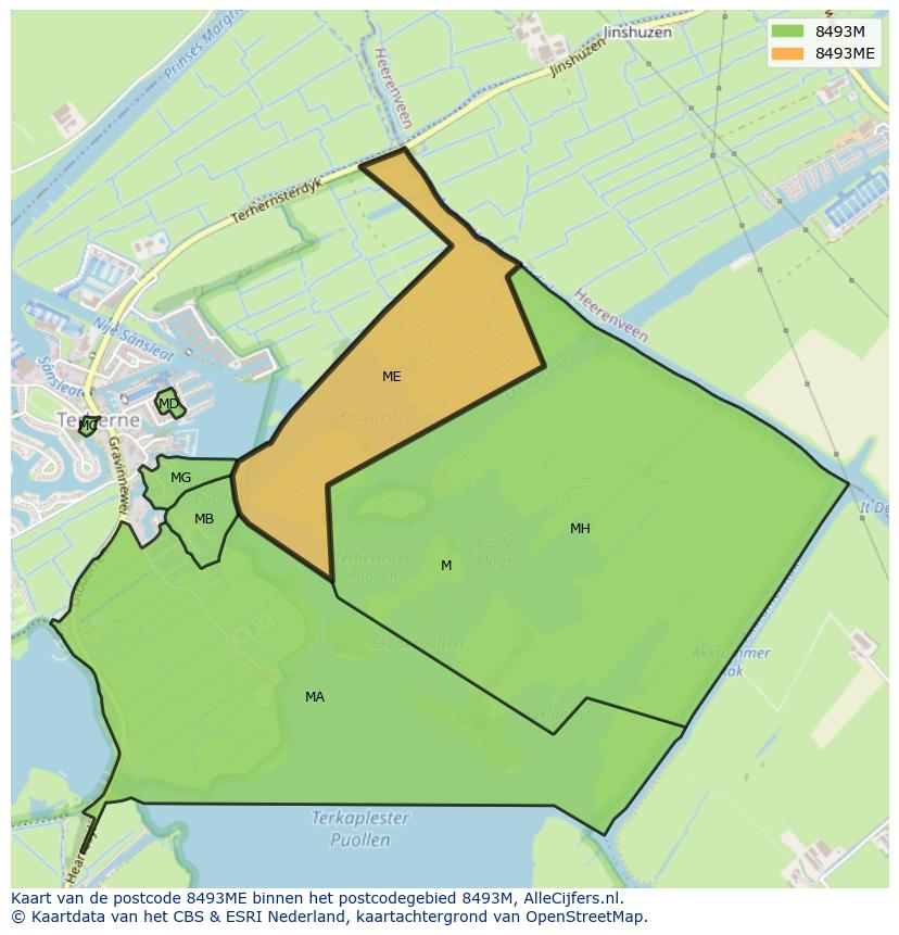 Afbeelding van het postcodegebied 8493 ME op de kaart.