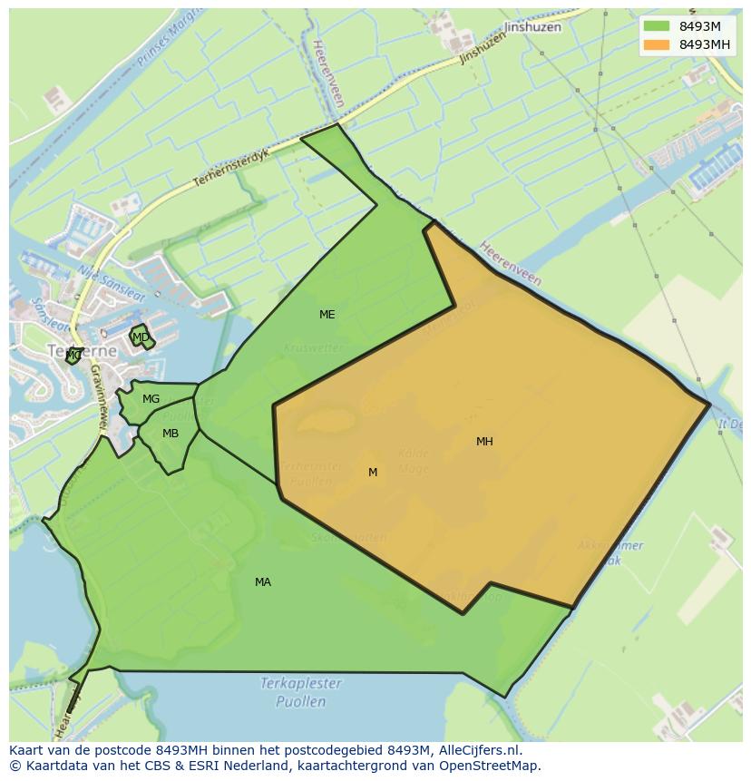 Afbeelding van het postcodegebied 8493 MH op de kaart.