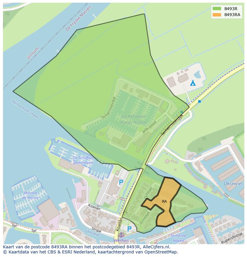 Afbeelding van het postcodegebied 8493 RA op de kaart.