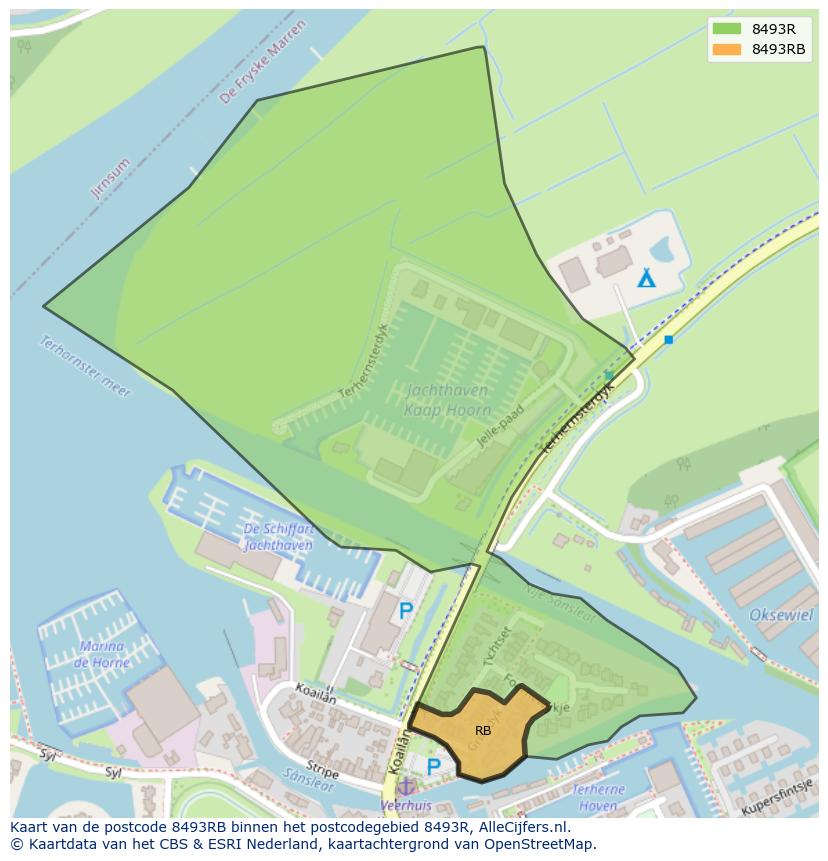 Afbeelding van het postcodegebied 8493 RB op de kaart.