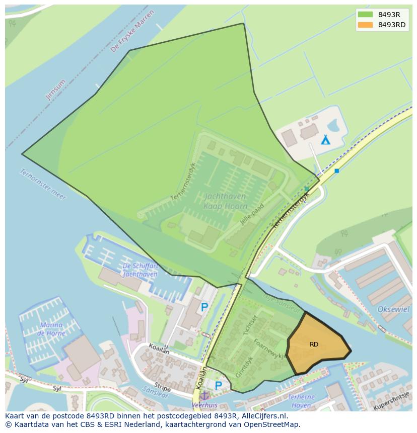 Afbeelding van het postcodegebied 8493 RD op de kaart.