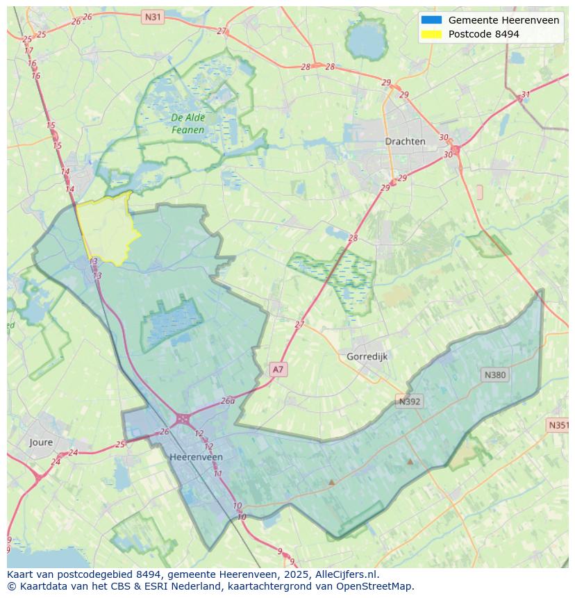 Afbeelding van het postcodegebied 8494 op de kaart.