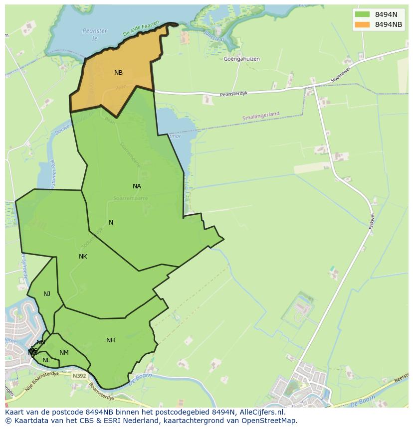 Afbeelding van het postcodegebied 8494 NB op de kaart.