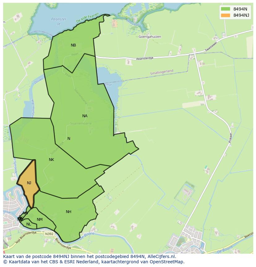 Afbeelding van het postcodegebied 8494 NJ op de kaart.