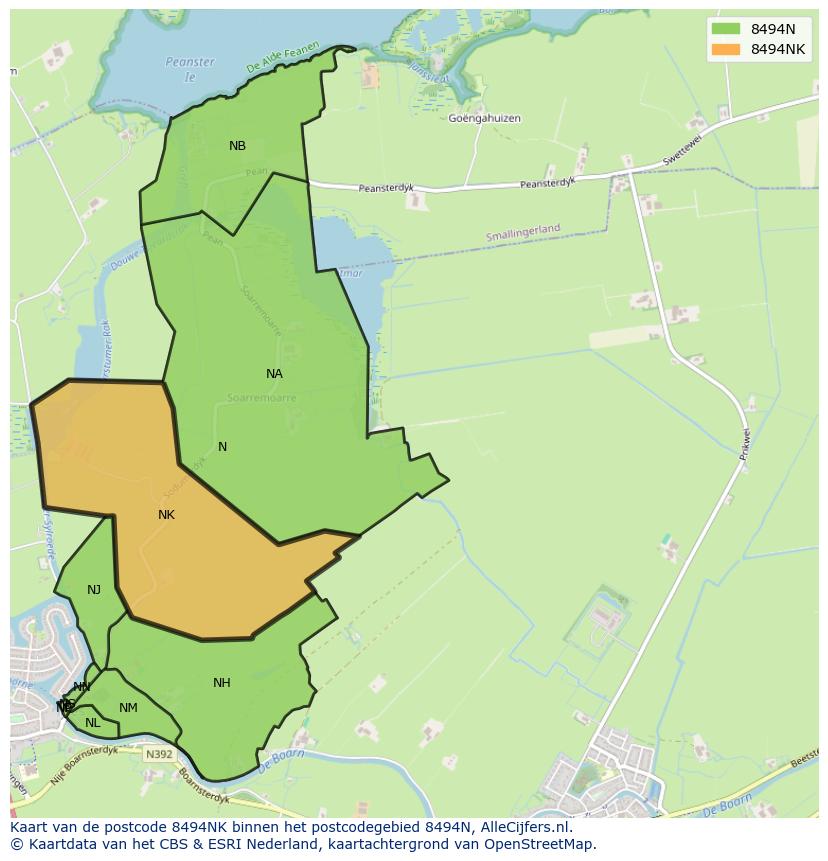 Afbeelding van het postcodegebied 8494 NK op de kaart.