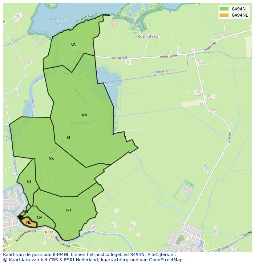 Afbeelding van het postcodegebied 8494 NL op de kaart.