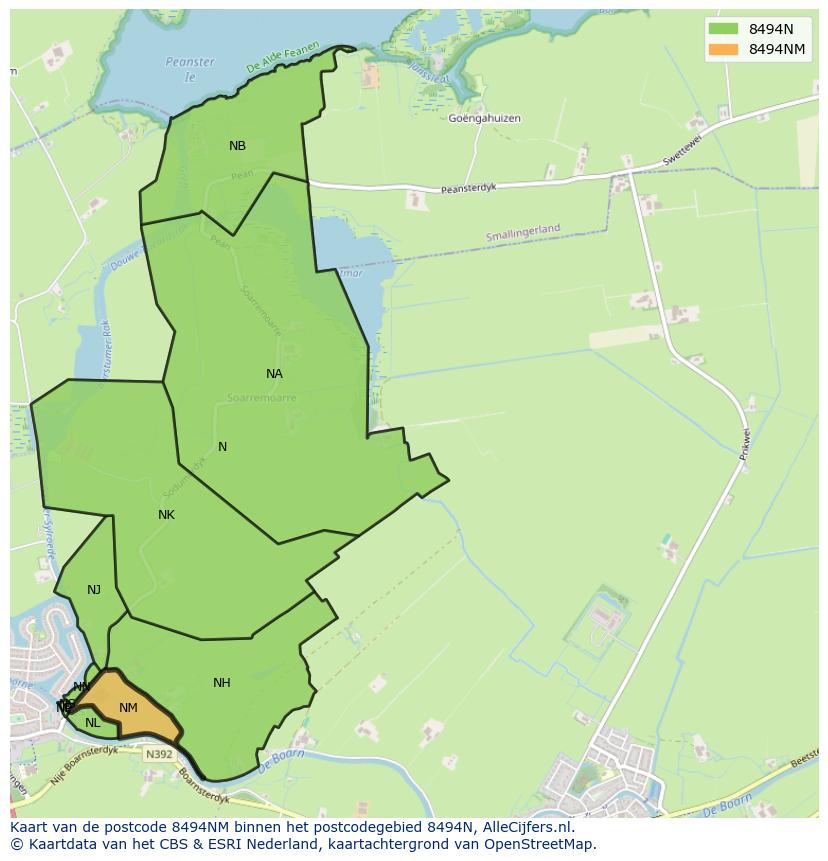 Afbeelding van het postcodegebied 8494 NM op de kaart.