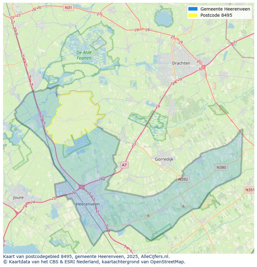 Afbeelding van het postcodegebied 8495 op de kaart.