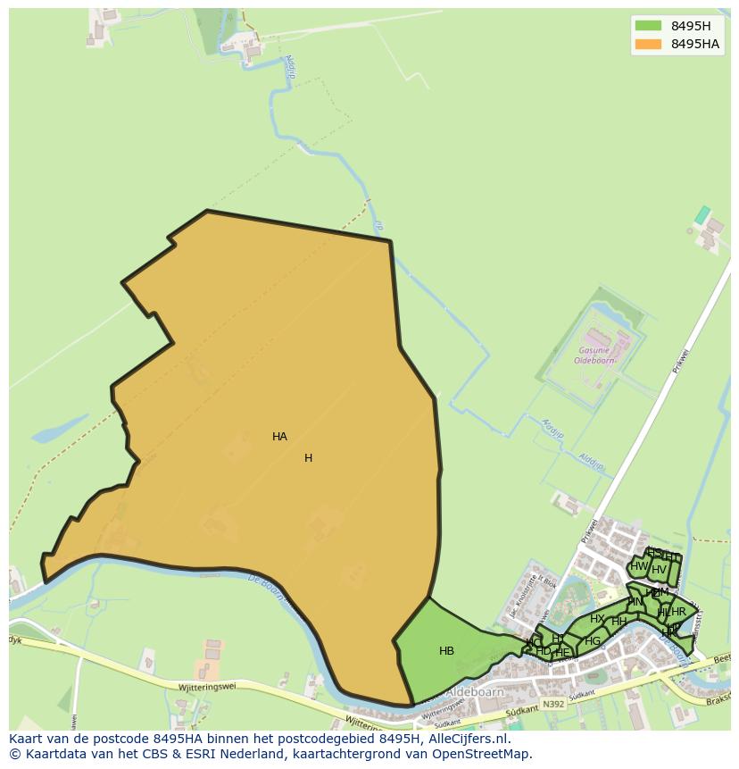Afbeelding van het postcodegebied 8495 HA op de kaart.