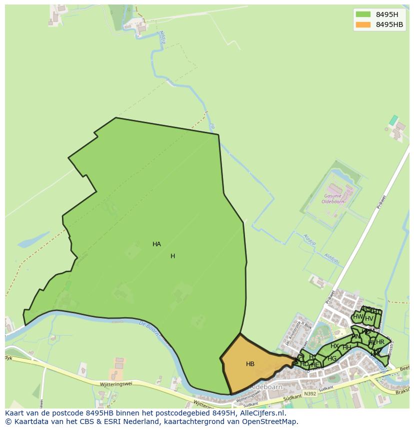 Afbeelding van het postcodegebied 8495 HB op de kaart.