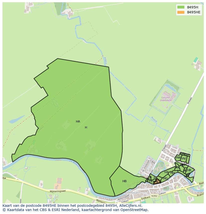 Afbeelding van het postcodegebied 8495 HE op de kaart.