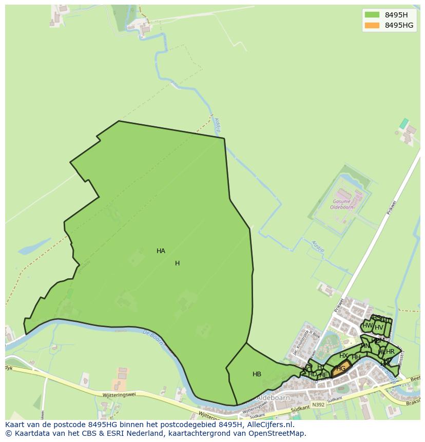 Afbeelding van het postcodegebied 8495 HG op de kaart.