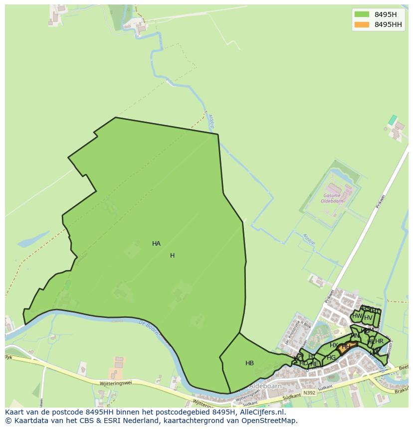 Afbeelding van het postcodegebied 8495 HH op de kaart.