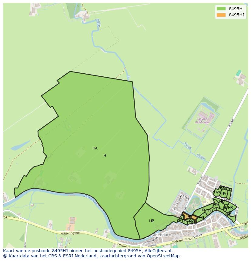 Afbeelding van het postcodegebied 8495 HJ op de kaart.