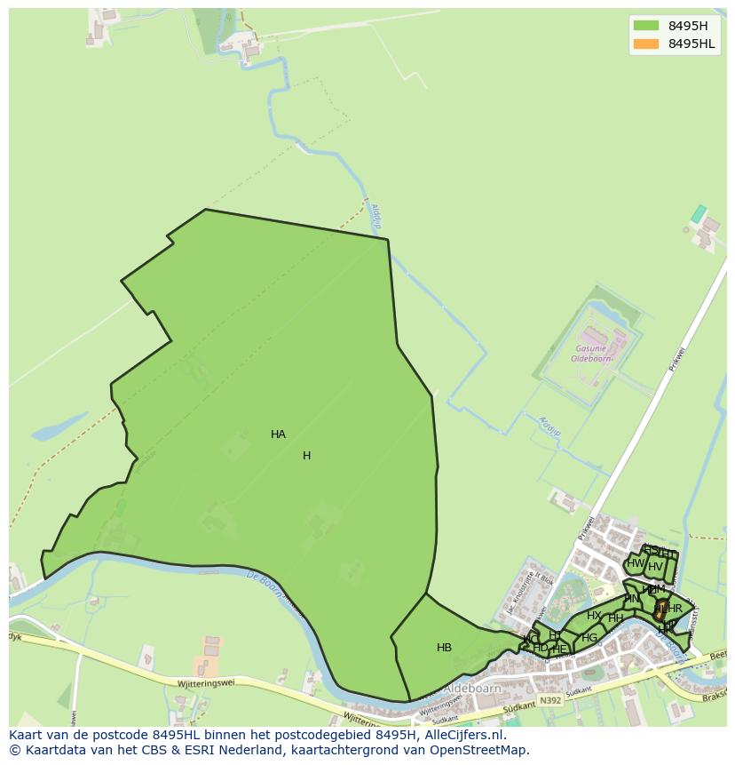 Afbeelding van het postcodegebied 8495 HL op de kaart.