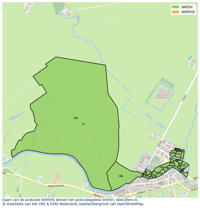 Afbeelding van het postcodegebied 8495 HS op de kaart.