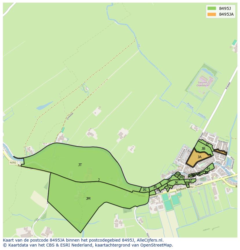 Afbeelding van het postcodegebied 8495 JA op de kaart.