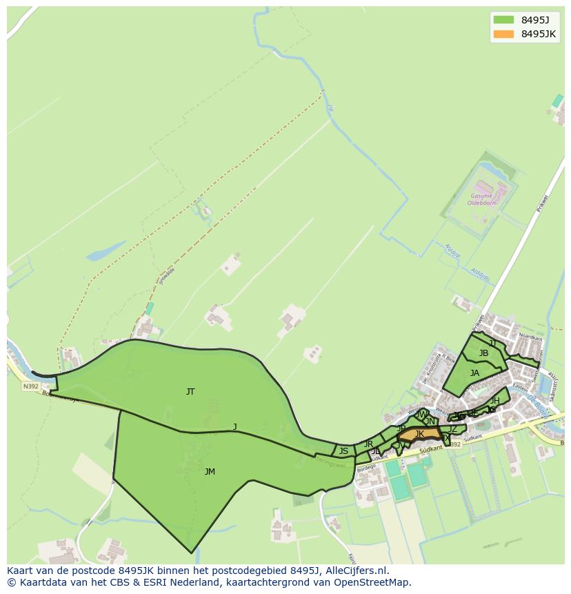 Afbeelding van het postcodegebied 8495 JK op de kaart.