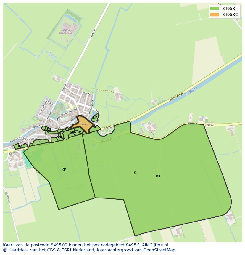 Afbeelding van het postcodegebied 8495 KG op de kaart.