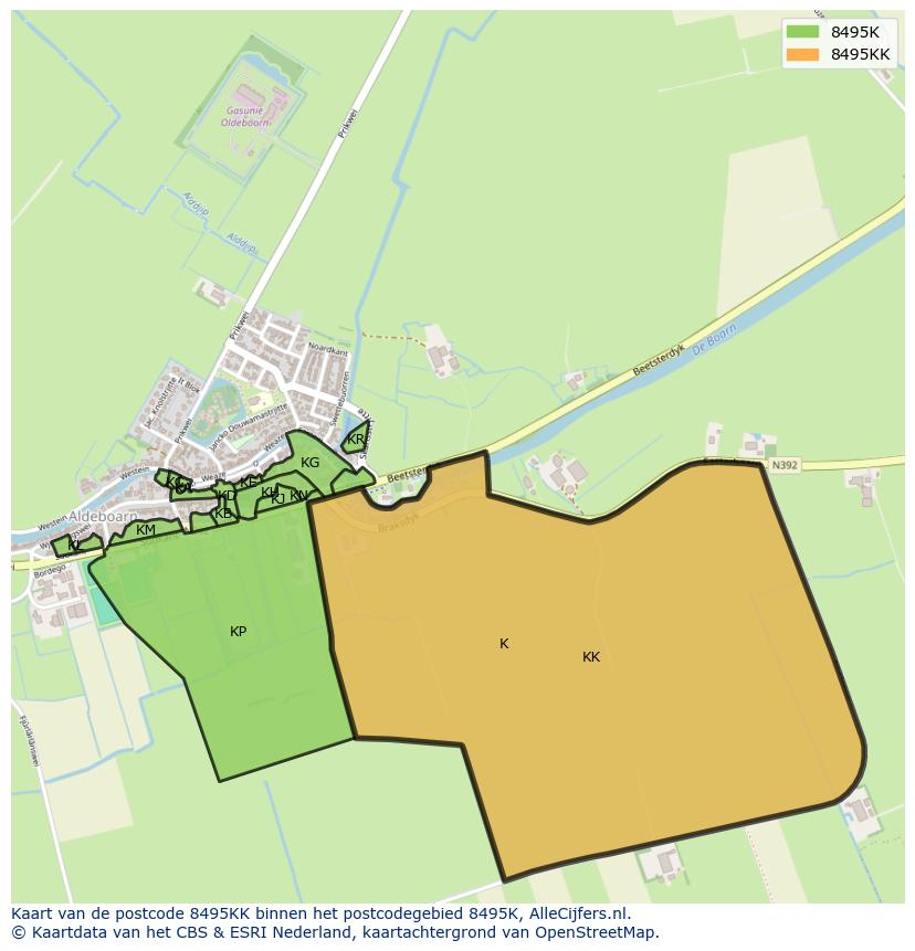 Afbeelding van het postcodegebied 8495 KK op de kaart.