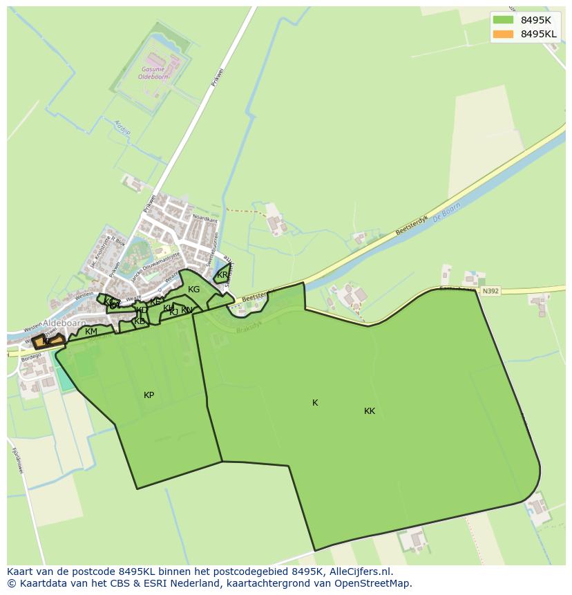 Afbeelding van het postcodegebied 8495 KL op de kaart.