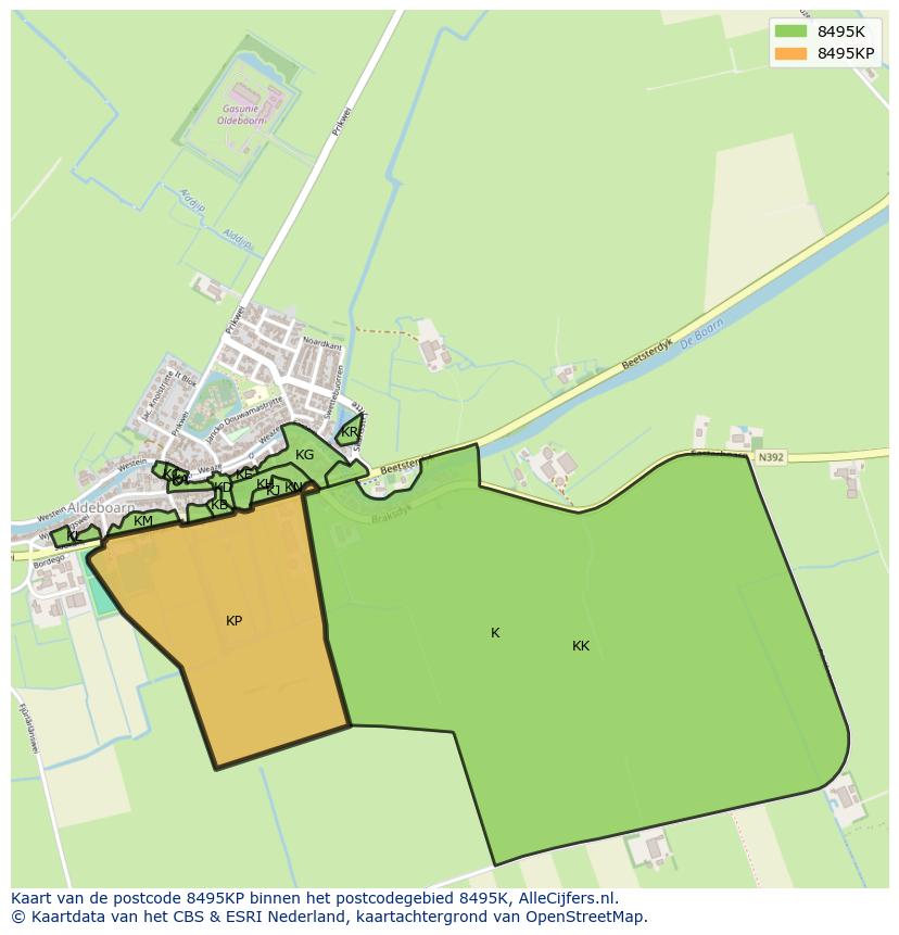 Afbeelding van het postcodegebied 8495 KP op de kaart.