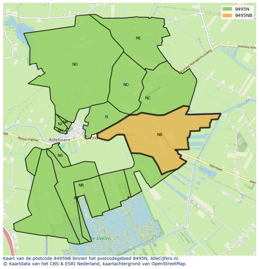 Afbeelding van het postcodegebied 8495 NB op de kaart.