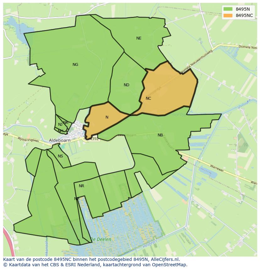 Afbeelding van het postcodegebied 8495 NC op de kaart.