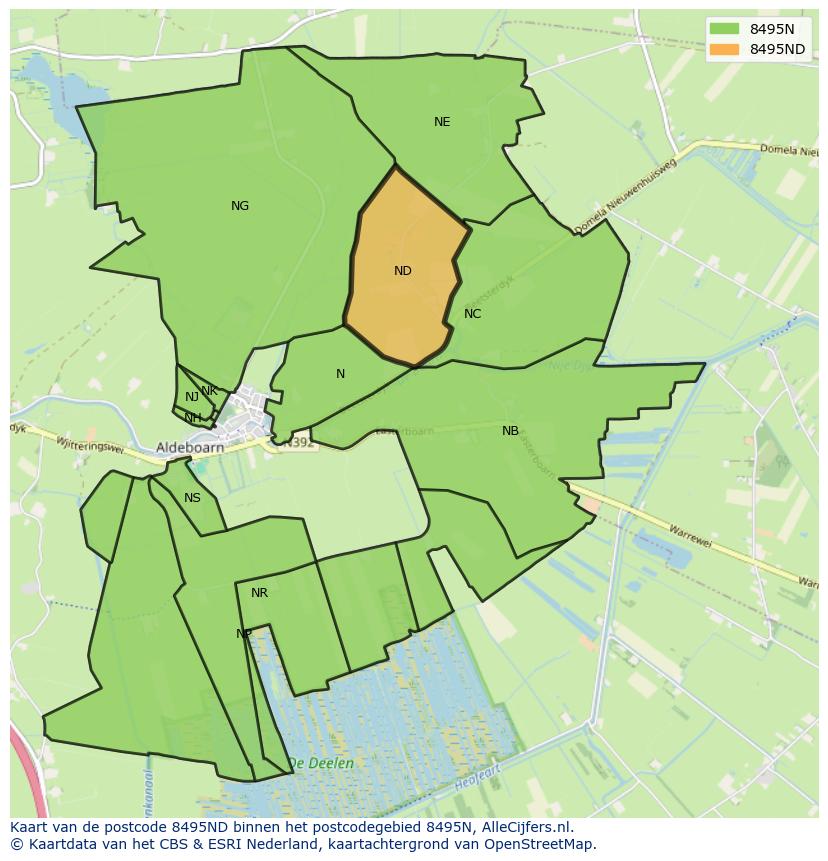 Afbeelding van het postcodegebied 8495 ND op de kaart.