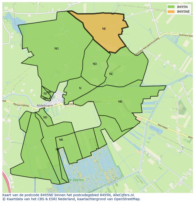 Afbeelding van het postcodegebied 8495 NE op de kaart.