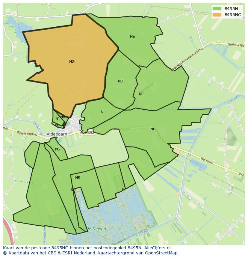 Afbeelding van het postcodegebied 8495 NG op de kaart.
