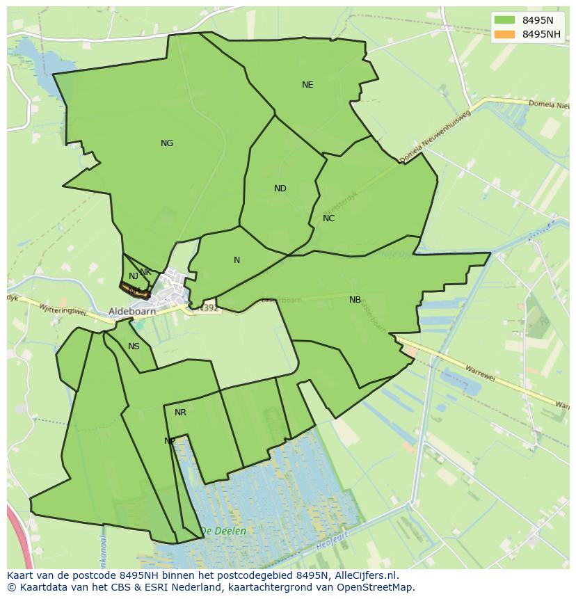 Afbeelding van het postcodegebied 8495 NH op de kaart.