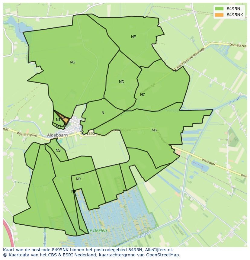 Afbeelding van het postcodegebied 8495 NK op de kaart.
