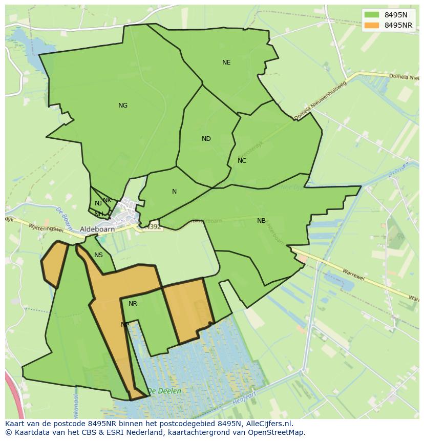Afbeelding van het postcodegebied 8495 NR op de kaart.