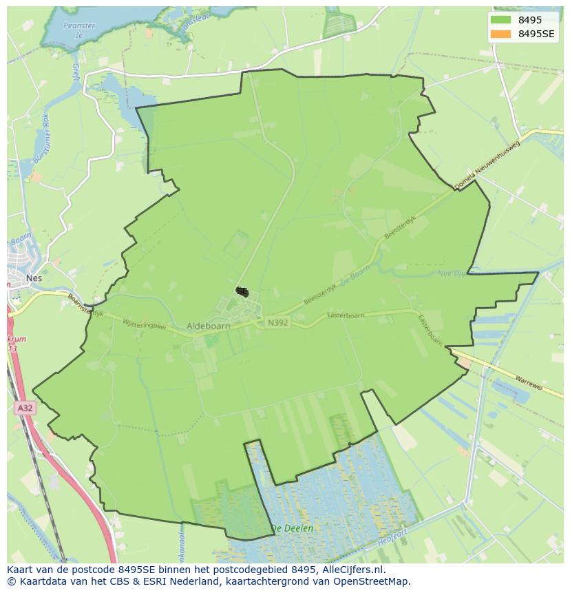 Afbeelding van het postcodegebied 8495 SE op de kaart.