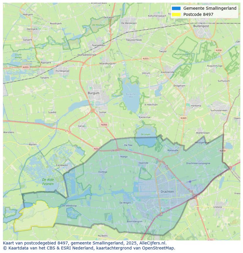 Afbeelding van het postcodegebied 8497 op de kaart.