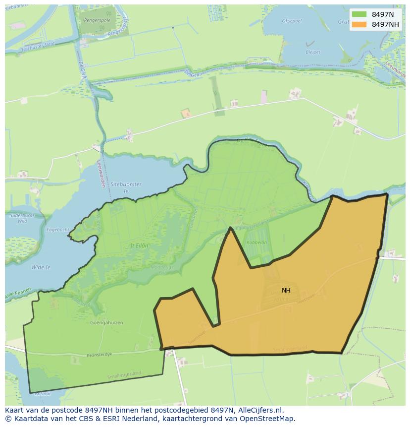 Afbeelding van het postcodegebied 8497 NH op de kaart.
