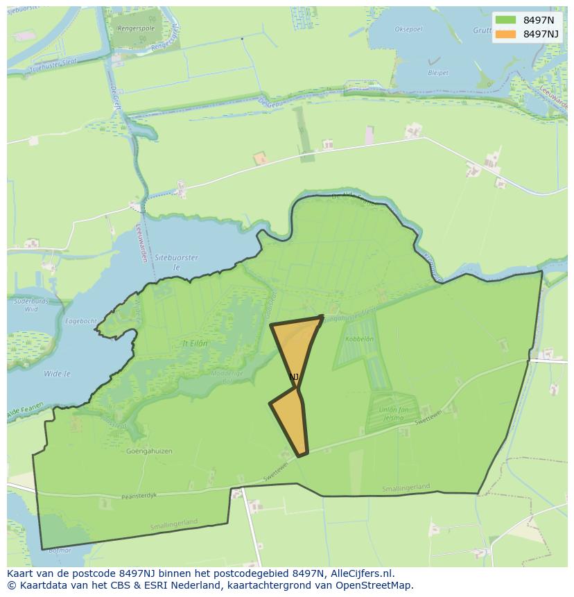 Afbeelding van het postcodegebied 8497 NJ op de kaart.